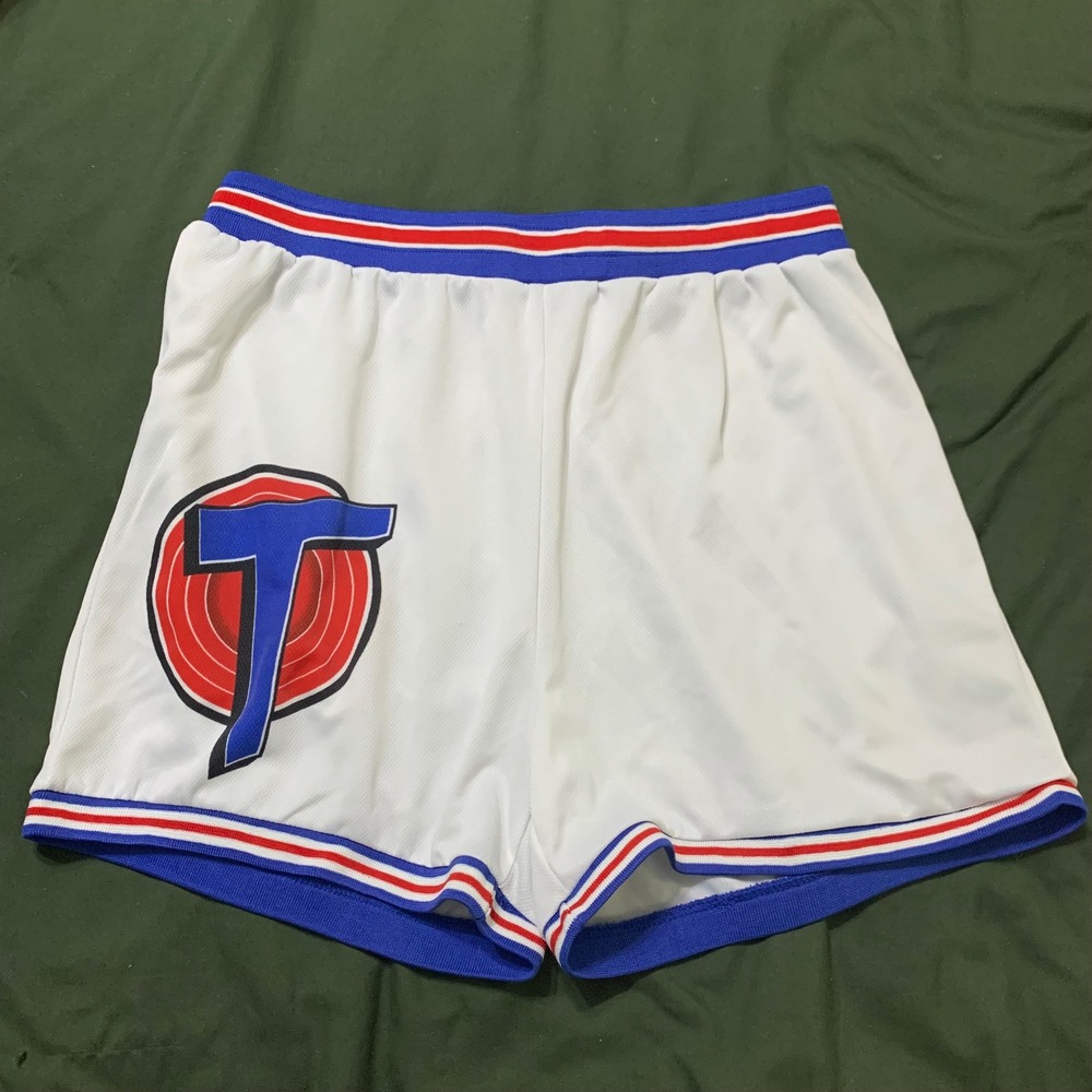Space Jam Shorts Mens XL White Tune Squad Basketball Mesh Athletic Retro T Logo‎